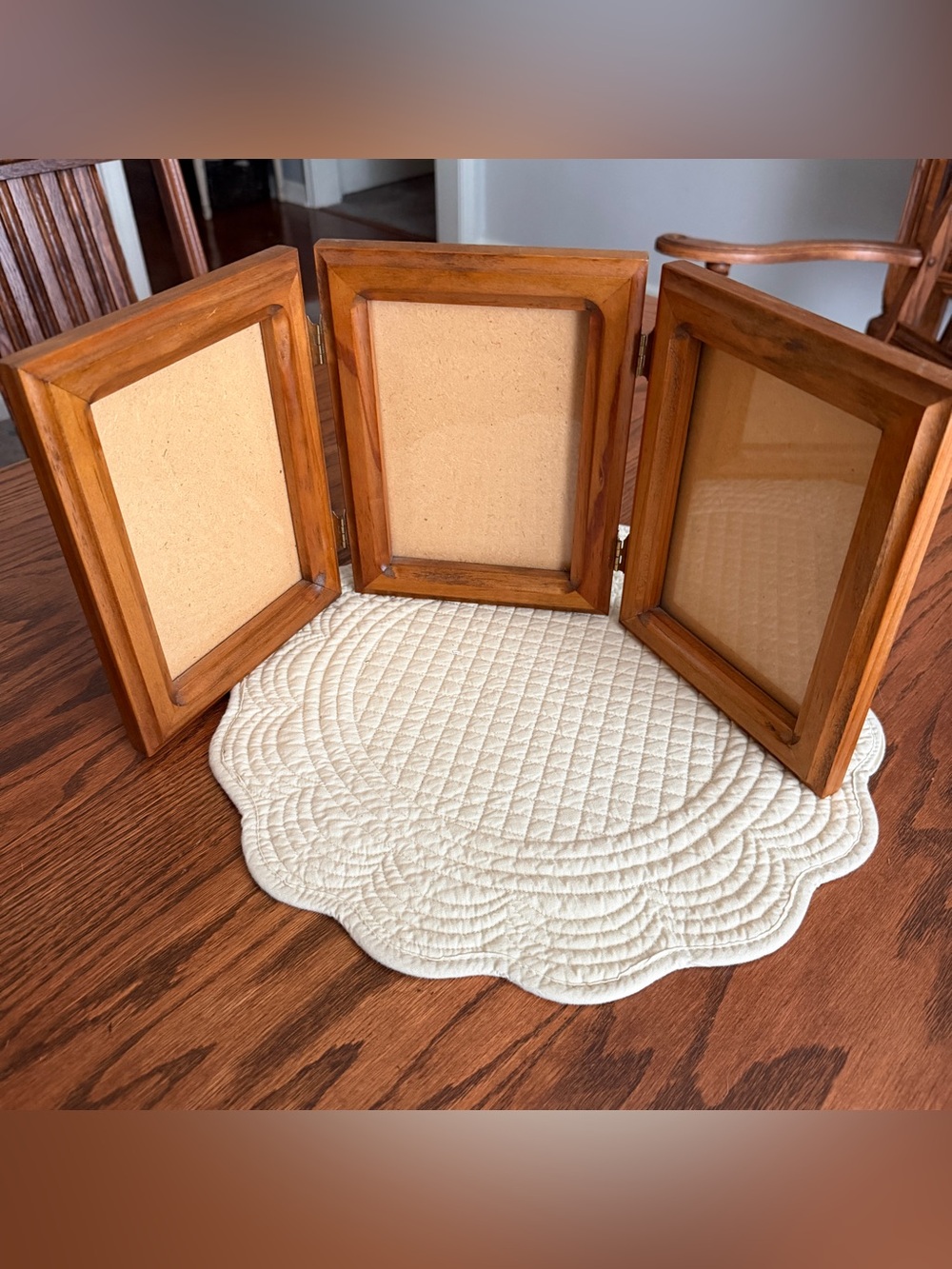 Triple Folding Wooden Picture Frame - Warm Brown